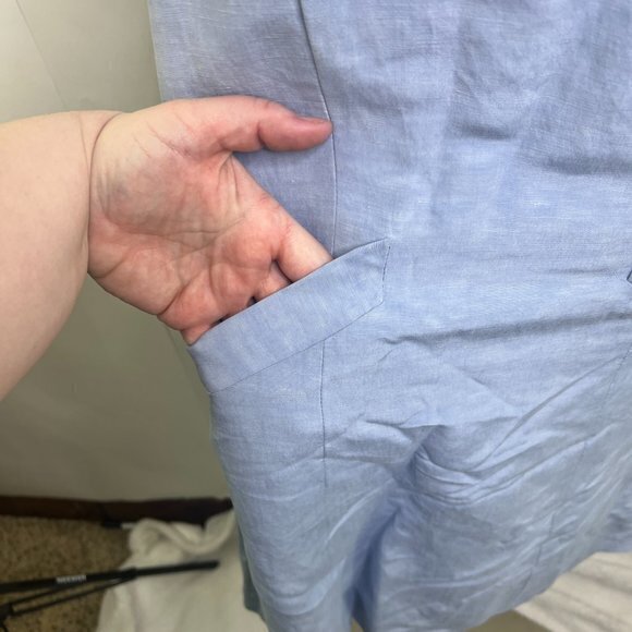 Zenobia Dress 6 Blue Silk Linen Sheath Pockets Cowl Neck A-line Light Sleeveless - Picture 4 of 11